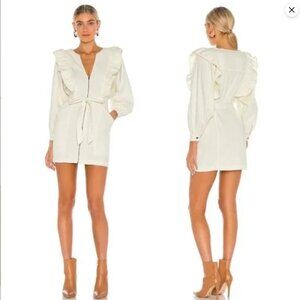 Free People Imogene Mini Dress Ecru White Cotton Ruffle Zipper Cream Sz Medium
